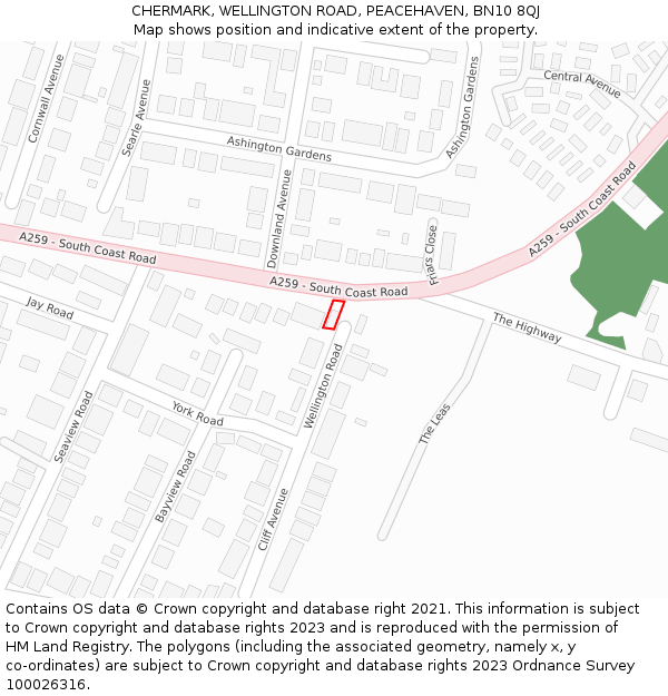 CHERMARK, WELLINGTON ROAD, PEACEHAVEN, BN10 8QJ: Location map and indicative extent of plot