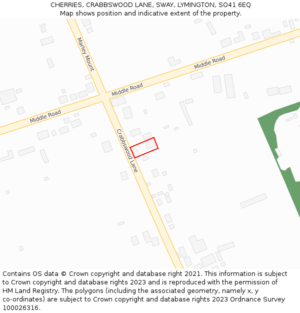 CHERRIES, CRABBSWOOD LANE, SWAY, LYMINGTON, SO41 6EQ: Location map and indicative extent of plot