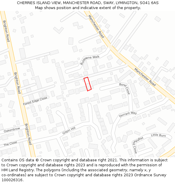 CHERRIES ISLAND VIEW, MANCHESTER ROAD, SWAY, LYMINGTON, SO41 6AS: Location map and indicative extent of plot