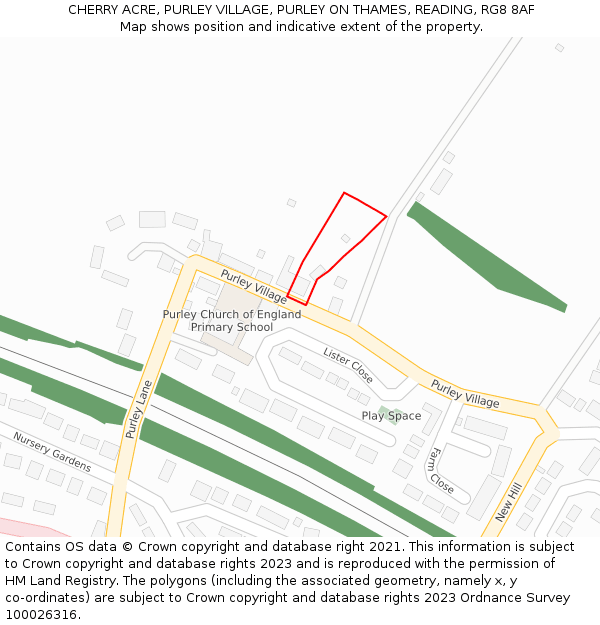 CHERRY ACRE, PURLEY VILLAGE, PURLEY ON THAMES, READING, RG8 8AF: Location map and indicative extent of plot