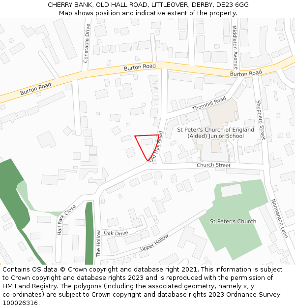 CHERRY BANK, OLD HALL ROAD, LITTLEOVER, DERBY, DE23 6GG: Location map and indicative extent of plot