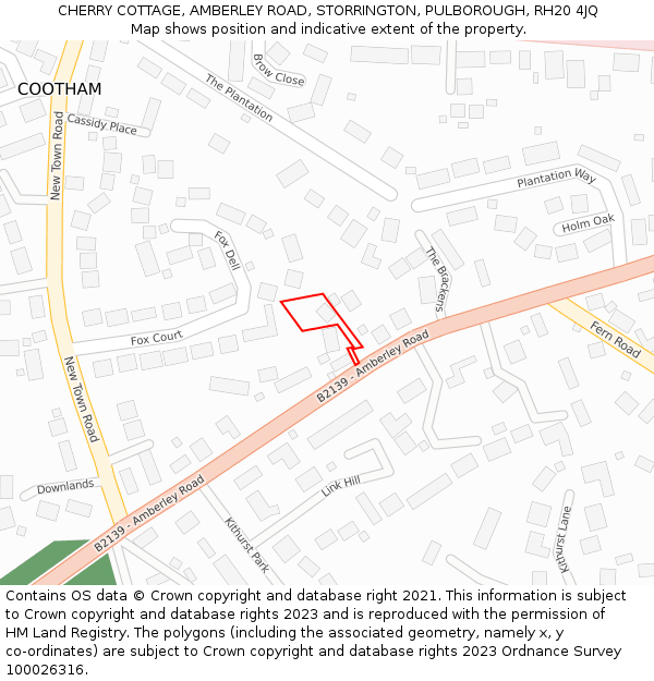 CHERRY COTTAGE, AMBERLEY ROAD, STORRINGTON, PULBOROUGH, RH20 4JQ: Location map and indicative extent of plot