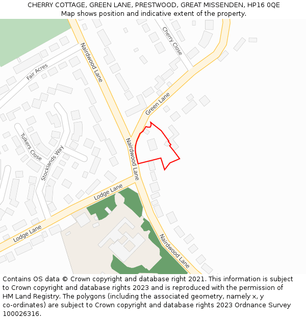 CHERRY COTTAGE, GREEN LANE, PRESTWOOD, GREAT MISSENDEN, HP16 0QE: Location map and indicative extent of plot