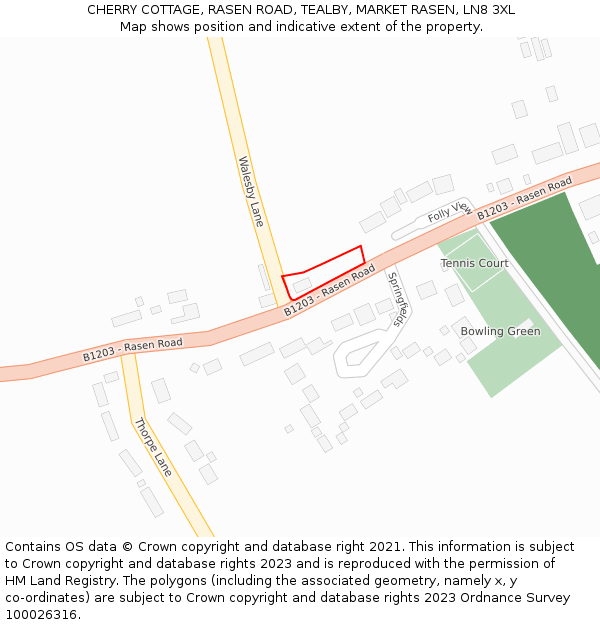 CHERRY COTTAGE, RASEN ROAD, TEALBY, MARKET RASEN, LN8 3XL: Location map and indicative extent of plot