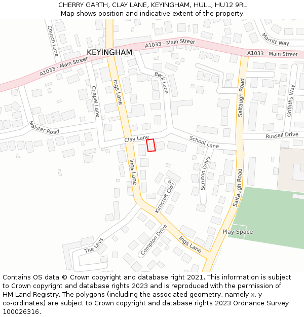 CHERRY GARTH, CLAY LANE, KEYINGHAM, HULL, HU12 9RL: Location map and indicative extent of plot