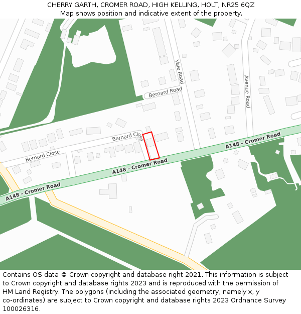CHERRY GARTH, CROMER ROAD, HIGH KELLING, HOLT, NR25 6QZ: Location map and indicative extent of plot