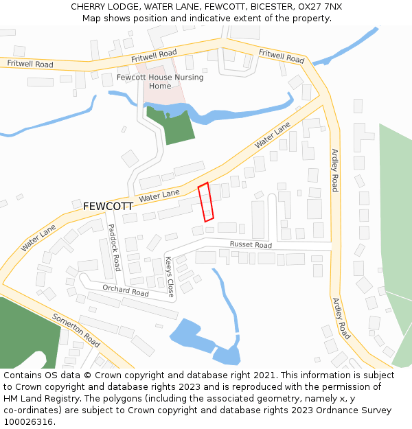 CHERRY LODGE, WATER LANE, FEWCOTT, BICESTER, OX27 7NX: Location map and indicative extent of plot