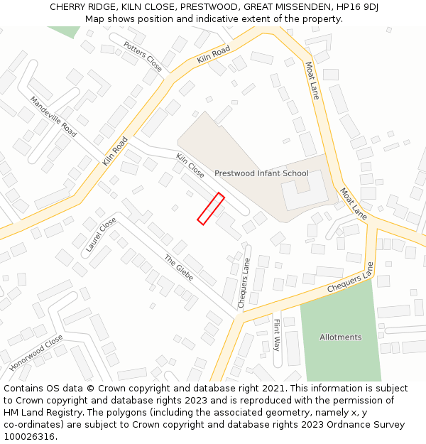 CHERRY RIDGE, KILN CLOSE, PRESTWOOD, GREAT MISSENDEN, HP16 9DJ: Location map and indicative extent of plot