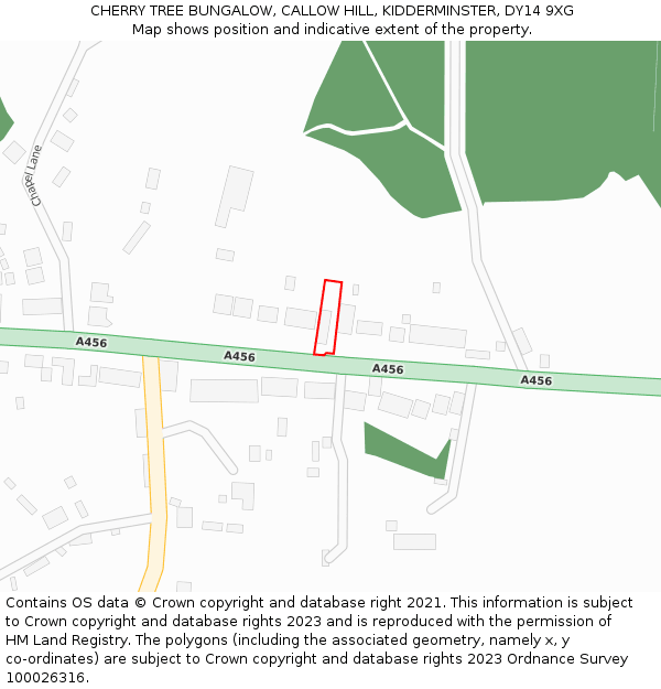 CHERRY TREE BUNGALOW, CALLOW HILL, KIDDERMINSTER, DY14 9XG: Location map and indicative extent of plot