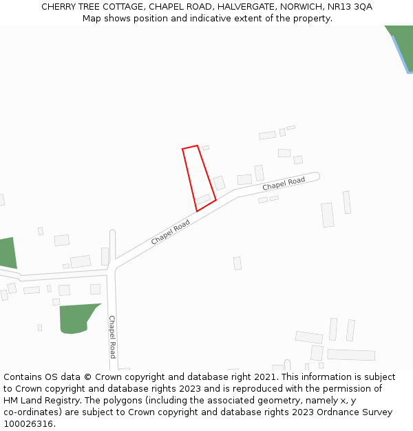 CHERRY TREE COTTAGE, CHAPEL ROAD, HALVERGATE, NORWICH, NR13 3QA: Location map and indicative extent of plot