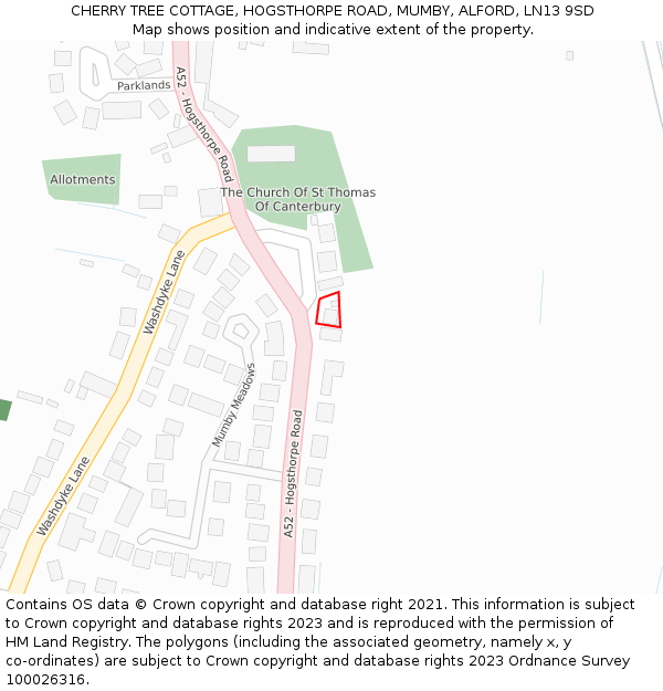 CHERRY TREE COTTAGE, HOGSTHORPE ROAD, MUMBY, ALFORD, LN13 9SD: Location map and indicative extent of plot