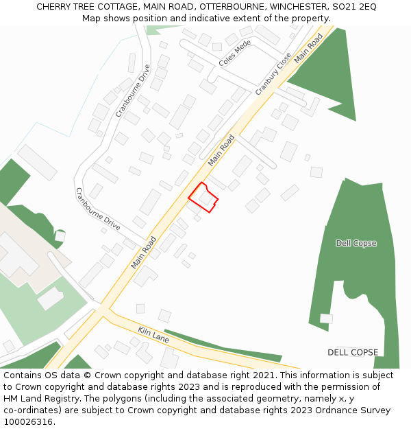 CHERRY TREE COTTAGE, MAIN ROAD, OTTERBOURNE, WINCHESTER, SO21 2EQ: Location map and indicative extent of plot