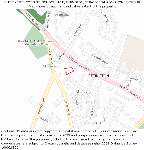 CHERRY TREE COTTAGE, SCHOOL LANE, ETTINGTON, STRATFORD-UPON-AVON, CV37 7TR: Location map and indicative extent of plot