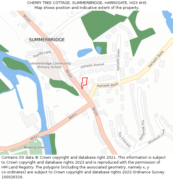 CHERRY TREE COTTAGE, SUMMERBRIDGE, HARROGATE, HG3 4HS: Location map and indicative extent of plot