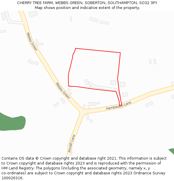 CHERRY TREE FARM, WEBBS GREEN, SOBERTON, SOUTHAMPTON, SO32 3PY: Location map and indicative extent of plot