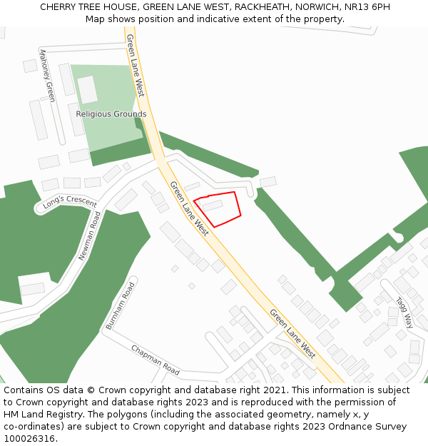 CHERRY TREE HOUSE, GREEN LANE WEST, RACKHEATH, NORWICH, NR13 6PH: Location map and indicative extent of plot