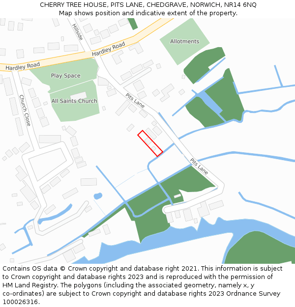 CHERRY TREE HOUSE, PITS LANE, CHEDGRAVE, NORWICH, NR14 6NQ: Location map and indicative extent of plot