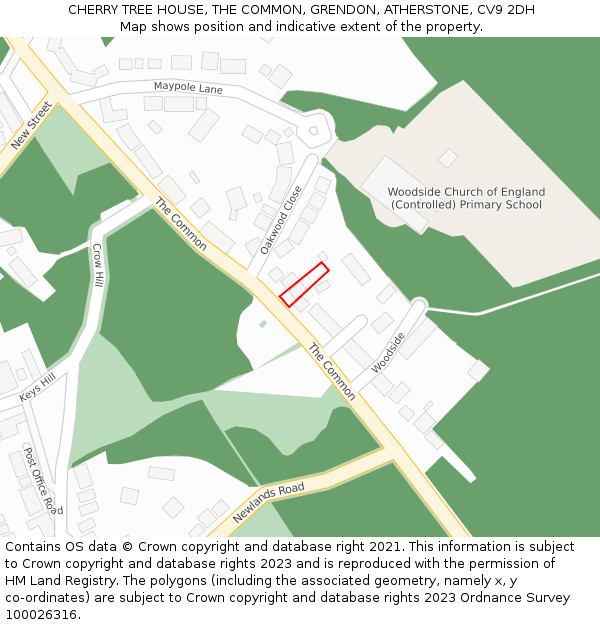 CHERRY TREE HOUSE, THE COMMON, GRENDON, ATHERSTONE, CV9 2DH: Location map and indicative extent of plot