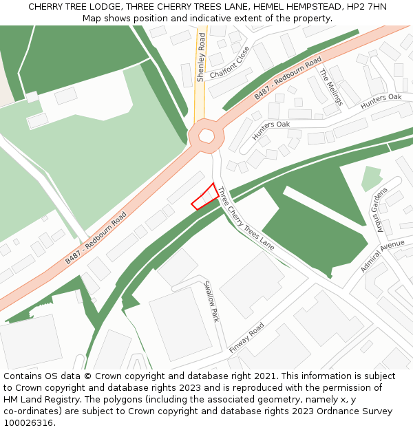 CHERRY TREE LODGE, THREE CHERRY TREES LANE, HEMEL HEMPSTEAD, HP2 7HN: Location map and indicative extent of plot