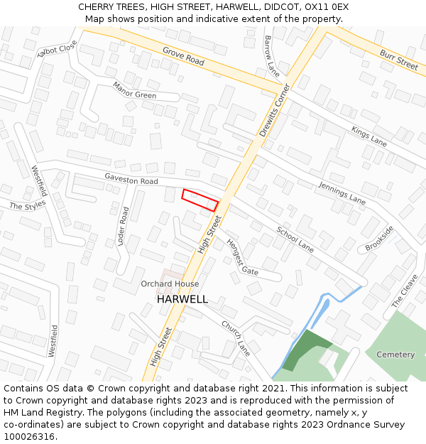 CHERRY TREES, HIGH STREET, HARWELL, DIDCOT, OX11 0EX: Location map and indicative extent of plot