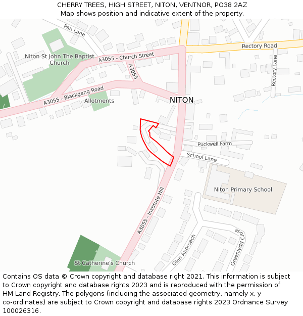 CHERRY TREES, HIGH STREET, NITON, VENTNOR, PO38 2AZ: Location map and indicative extent of plot