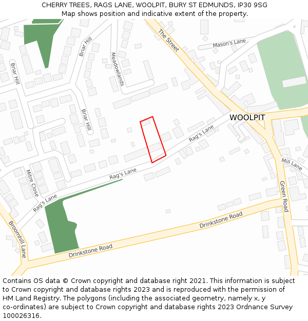 CHERRY TREES, RAGS LANE, WOOLPIT, BURY ST EDMUNDS, IP30 9SG: Location map and indicative extent of plot
