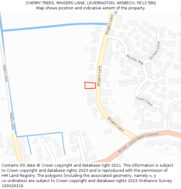 CHERRY TREES, RINGERS LANE, LEVERINGTON, WISBECH, PE13 5BQ: Location map and indicative extent of plot