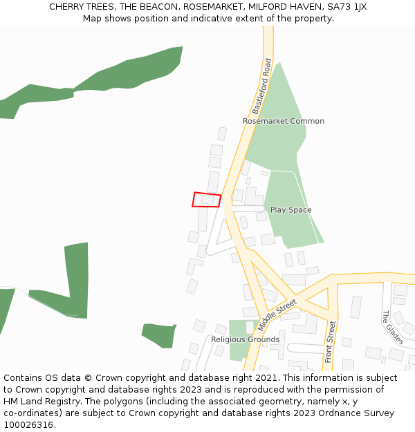 CHERRY TREES, THE BEACON, ROSEMARKET, MILFORD HAVEN, SA73 1JX: Location map and indicative extent of plot