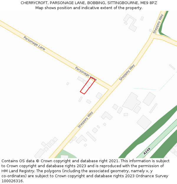 CHERRYCROFT, PARSONAGE LANE, BOBBING, SITTINGBOURNE, ME9 8PZ: Location map and indicative extent of plot