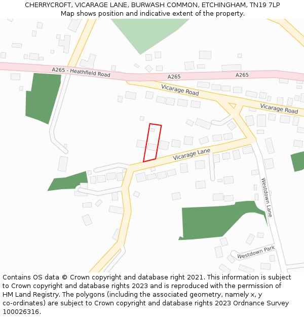 CHERRYCROFT, VICARAGE LANE, BURWASH COMMON, ETCHINGHAM, TN19 7LP: Location map and indicative extent of plot