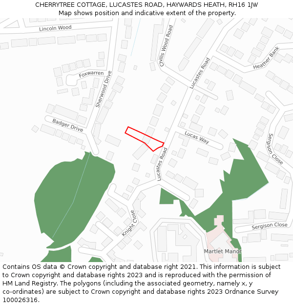 CHERRYTREE COTTAGE, LUCASTES ROAD, HAYWARDS HEATH, RH16 1JW: Location map and indicative extent of plot