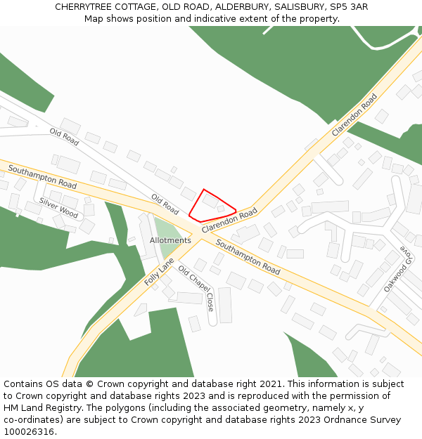 CHERRYTREE COTTAGE, OLD ROAD, ALDERBURY, SALISBURY, SP5 3AR: Location map and indicative extent of plot