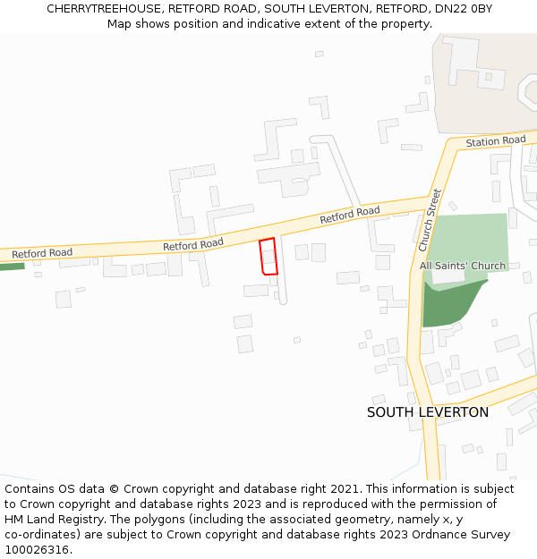 CHERRYTREEHOUSE, RETFORD ROAD, SOUTH LEVERTON, RETFORD, DN22 0BY: Location map and indicative extent of plot