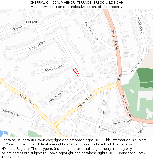 CHERRYWICK, 25A, MAENDU TERRACE, BRECON, LD3 9HH: Location map and indicative extent of plot