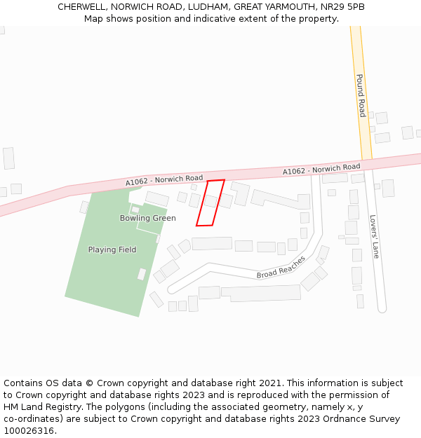 CHERWELL, NORWICH ROAD, LUDHAM, GREAT YARMOUTH, NR29 5PB: Location map and indicative extent of plot