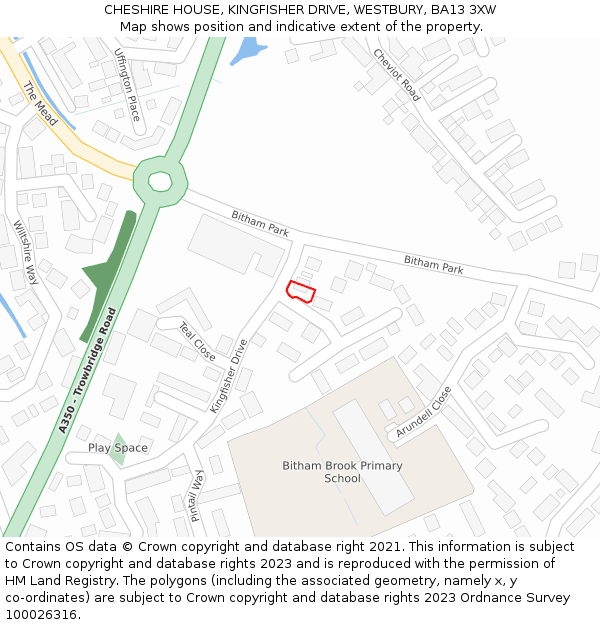 CHESHIRE HOUSE, KINGFISHER DRIVE, WESTBURY, BA13 3XW: Location map and indicative extent of plot