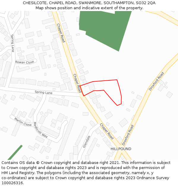 CHESILCOTE, CHAPEL ROAD, SWANMORE, SOUTHAMPTON, SO32 2QA: Location map and indicative extent of plot