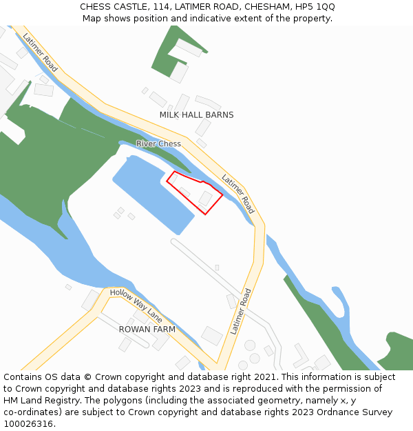 CHESS CASTLE, 114, LATIMER ROAD, CHESHAM, HP5 1QQ: Location map and indicative extent of plot