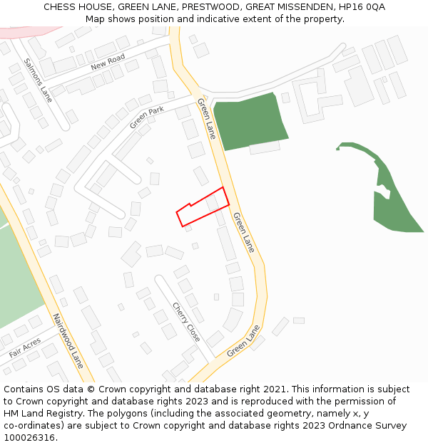 CHESS HOUSE, GREEN LANE, PRESTWOOD, GREAT MISSENDEN, HP16 0QA: Location map and indicative extent of plot