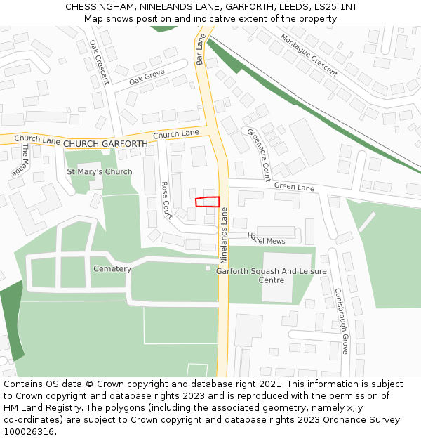 CHESSINGHAM, NINELANDS LANE, GARFORTH, LEEDS, LS25 1NT: Location map and indicative extent of plot