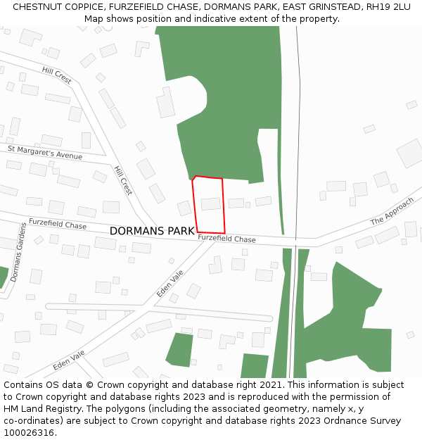 CHESTNUT COPPICE, FURZEFIELD CHASE, DORMANS PARK, EAST GRINSTEAD, RH19 2LU: Location map and indicative extent of plot