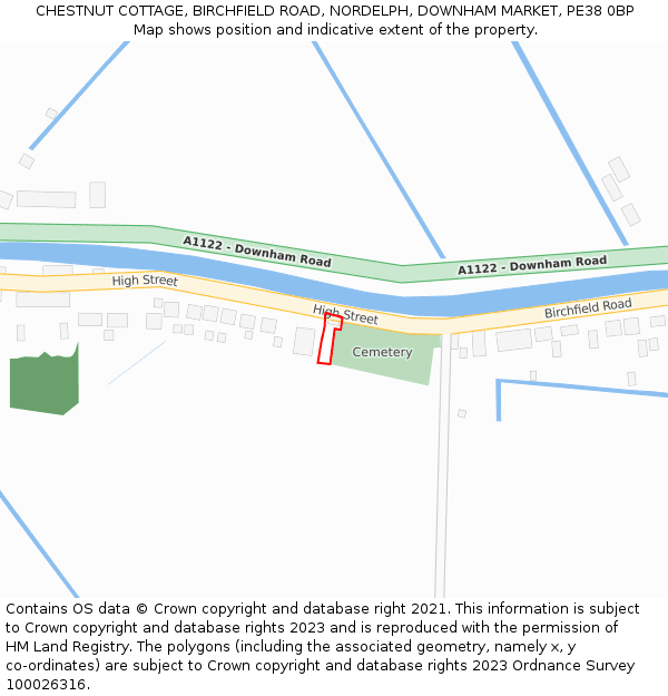 CHESTNUT COTTAGE, BIRCHFIELD ROAD, NORDELPH, DOWNHAM MARKET, PE38 0BP: Location map and indicative extent of plot