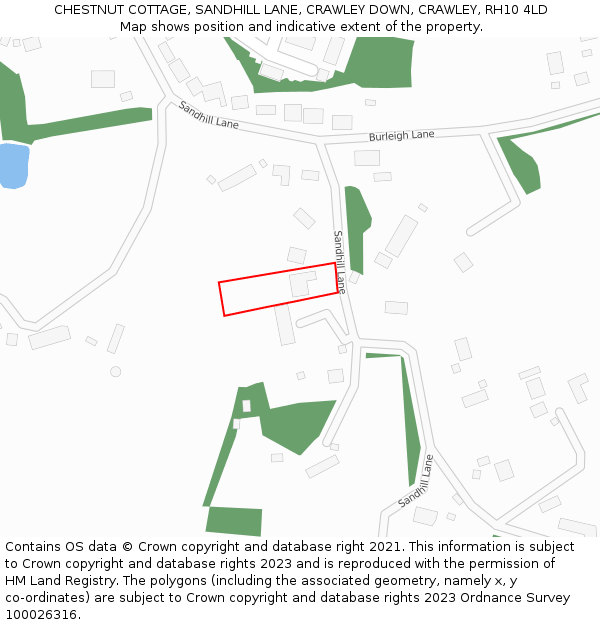 CHESTNUT COTTAGE, SANDHILL LANE, CRAWLEY DOWN, CRAWLEY, RH10 4LD: Location map and indicative extent of plot