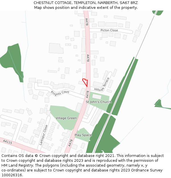 CHESTNUT COTTAGE, TEMPLETON, NARBERTH, SA67 8RZ: Location map and indicative extent of plot