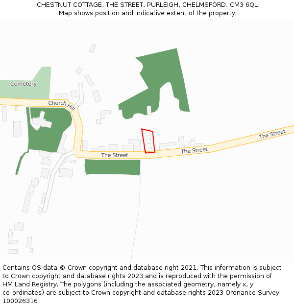 CHESTNUT COTTAGE, THE STREET, PURLEIGH, CHELMSFORD, CM3 6QL: Location map and indicative extent of plot