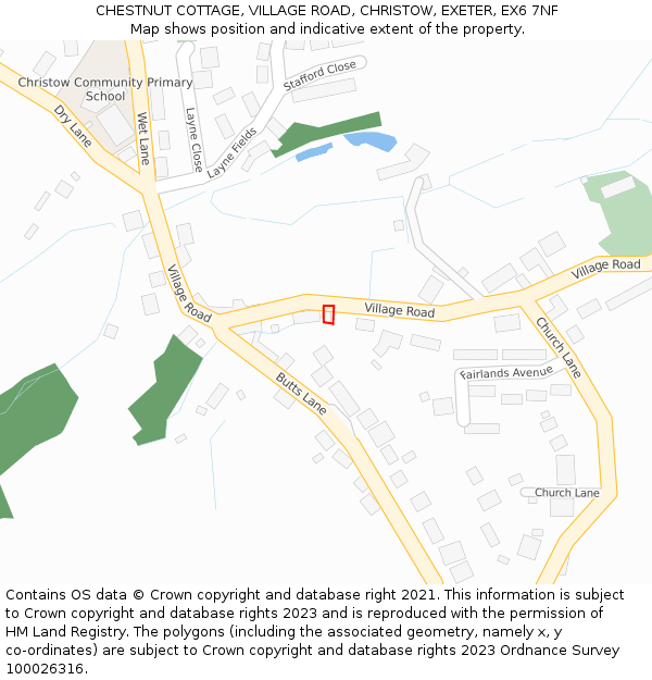 CHESTNUT COTTAGE, VILLAGE ROAD, CHRISTOW, EXETER, EX6 7NF: Location map and indicative extent of plot