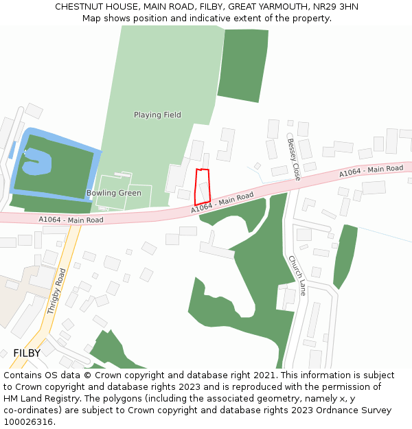 CHESTNUT HOUSE, MAIN ROAD, FILBY, GREAT YARMOUTH, NR29 3HN: Location map and indicative extent of plot