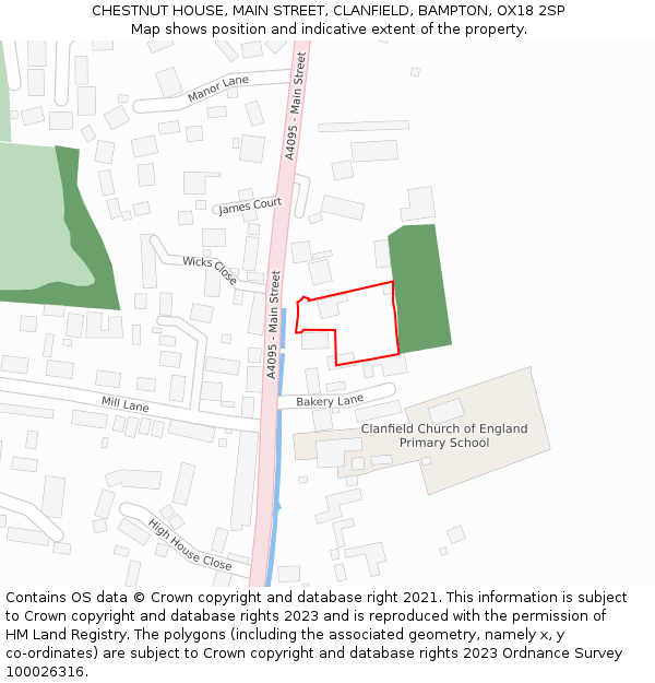 CHESTNUT HOUSE, MAIN STREET, CLANFIELD, BAMPTON, OX18 2SP: Location map and indicative extent of plot