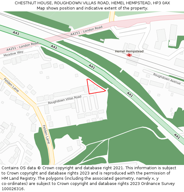 CHESTNUT HOUSE, ROUGHDOWN VILLAS ROAD, HEMEL HEMPSTEAD, HP3 0AX: Location map and indicative extent of plot