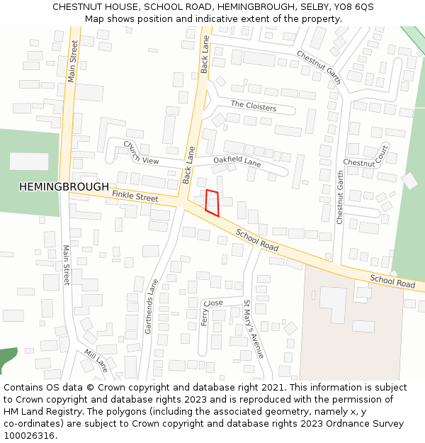 CHESTNUT HOUSE, SCHOOL ROAD, HEMINGBROUGH, SELBY, YO8 6QS: Location map and indicative extent of plot